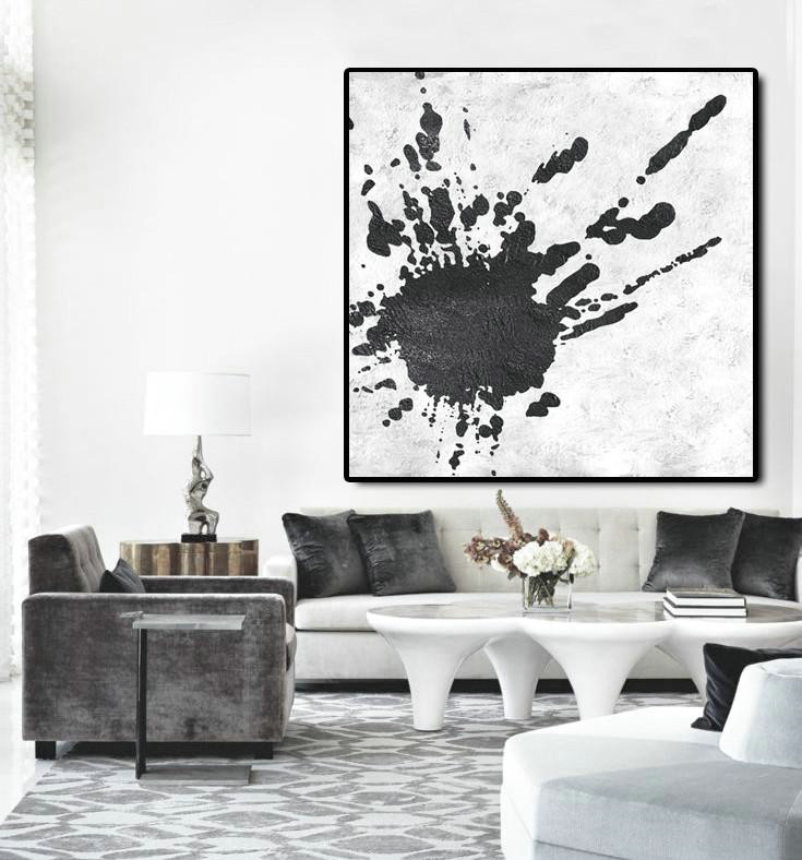Extra Large Painting,Oversized Minimal Black And White Painting - Hand Painted Acrylic Painting